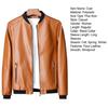 Men Fall Winter Coat Smooth Faux Leather Windproof Stand Collar Long Sleeve