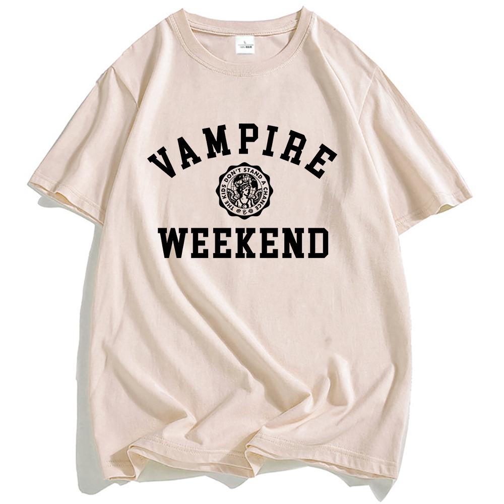VAMPIRE WEEKEND Collegiate T-shirt Summer Short Sleeve Cotton Male Tshirts Round Neck Fashion Printing T Shirts Men Women Tees