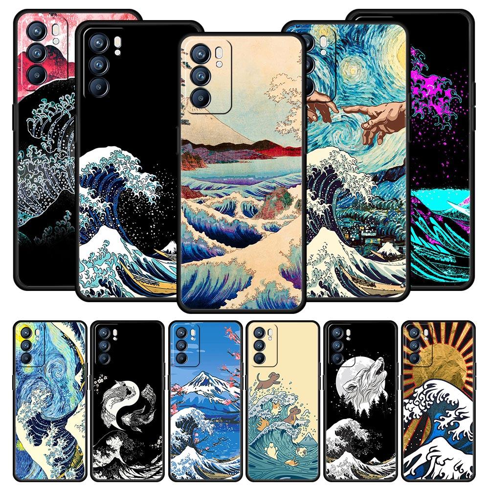 Goldene Große Welle von Kanagawa Surf Handyhülle Für Oppo Find X5 A54 A53 A52 A9 2020 A15 A95 A16 A76 A74 Reno7 SE Reno6 Pro 5G Hülle