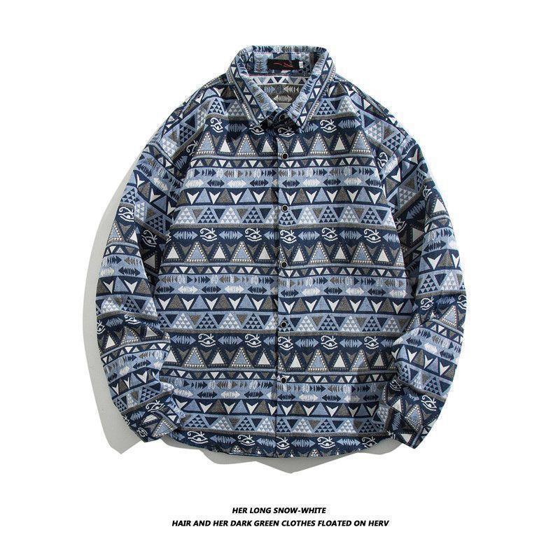 Cămașă bărbătească cu mânecă lungă, stil retro cubanez vintage - stil etnic japonez pentru toamnă și iarnă