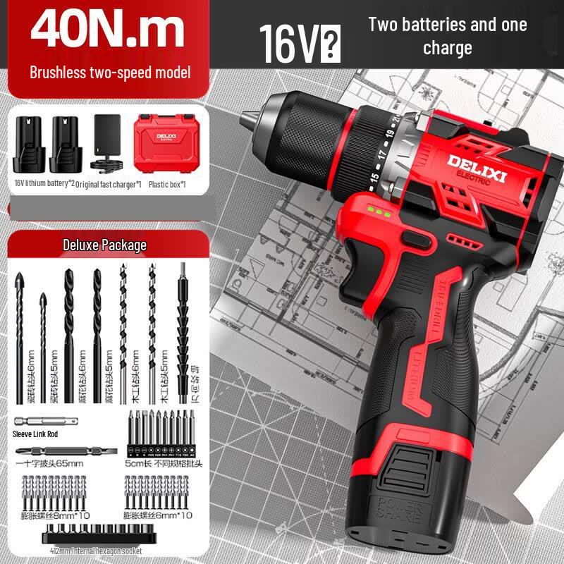 DELIXI Lithium-ion Brushless Cordless Drill/Driver CN Plug (adapter Included)