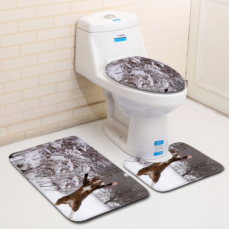 3D Kitten Bathroom Toilet Three-Piece Floor Mat Doormat Bathroom Carpet