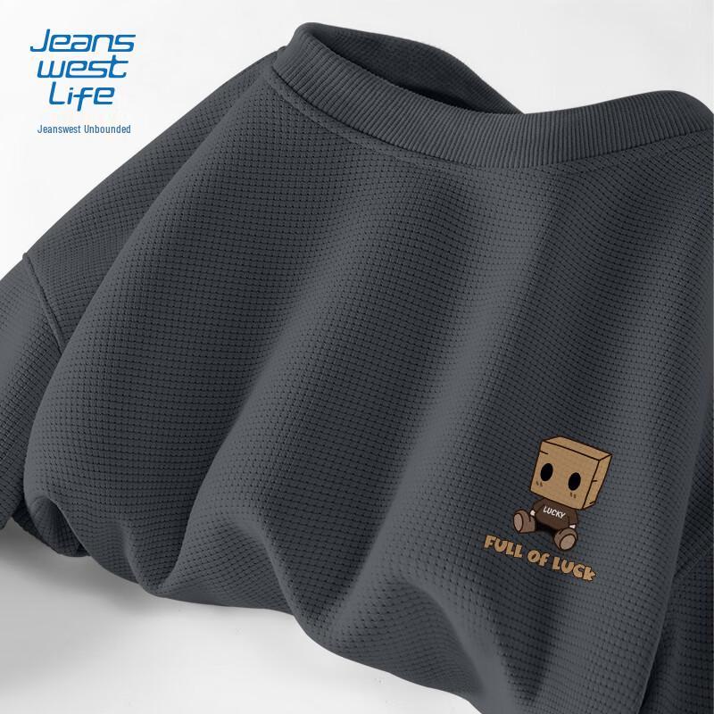 

JEANSWEST LIFE Men s Waffle Grid Crewneck Cartoon Sweatshirt 5XL