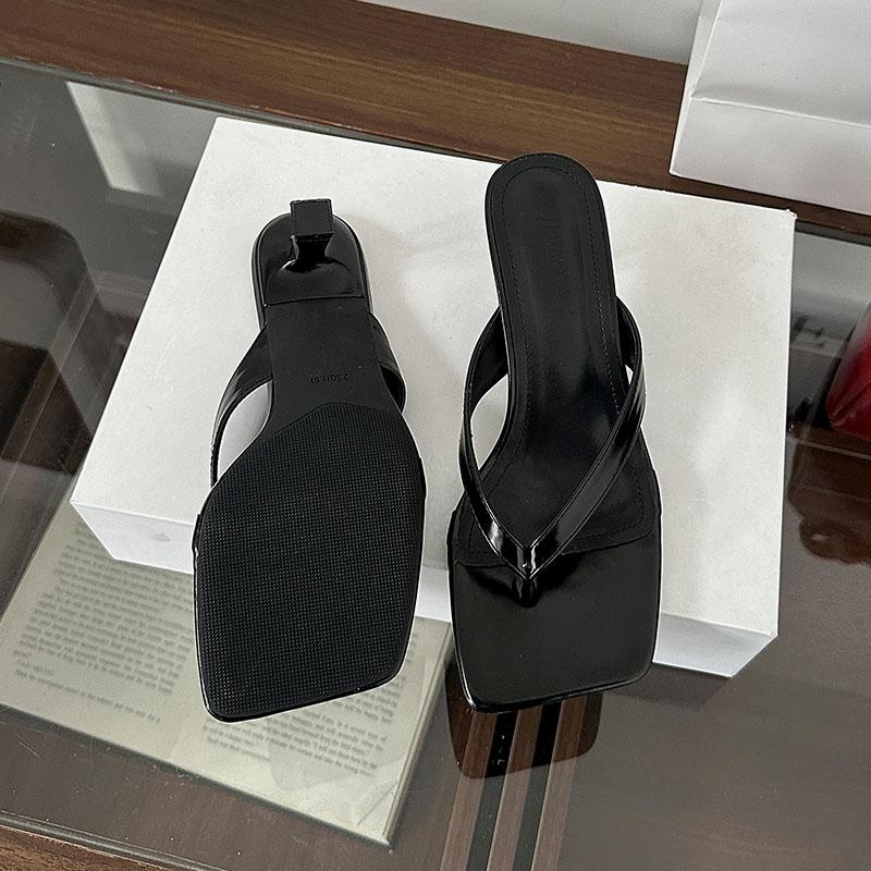 Fashion Luxury Fashion Square Toe Ladies Heeled Slippers Female Slides Sandals Shallow Women Low Heel Slippers Shoes Flip Flops