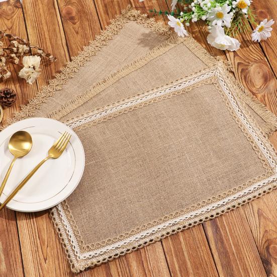 Bohemian Jute Placemats Heat-Insulating Placemats Wear-Resistant Stain-Proof Mats Reusable Heat-Resistant Pads for Tables, Kids & Family Dining