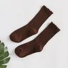 Ruffle Ankle Socks for Women Cotton Soft Solid Color Ribbed Knitted Lettuces Edge Low Cut Middle Tube Frilly Crew Socks