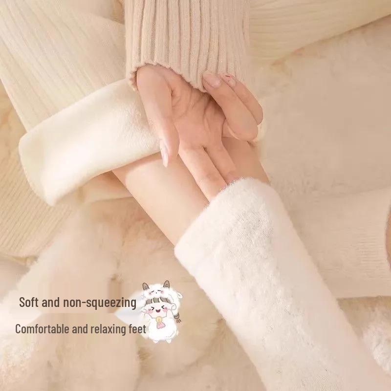 Women's Thick Fluffy Cable Knit Mid-Calf Plush Socks for Cold Weather and Postpartum Comfort
