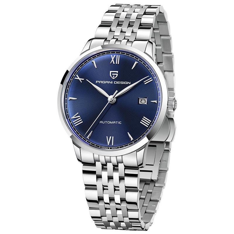 Pagani Design Men's Stainless Steel Automatic Mechanical Watch with Leather Strap, Model 1759, Waterproof.