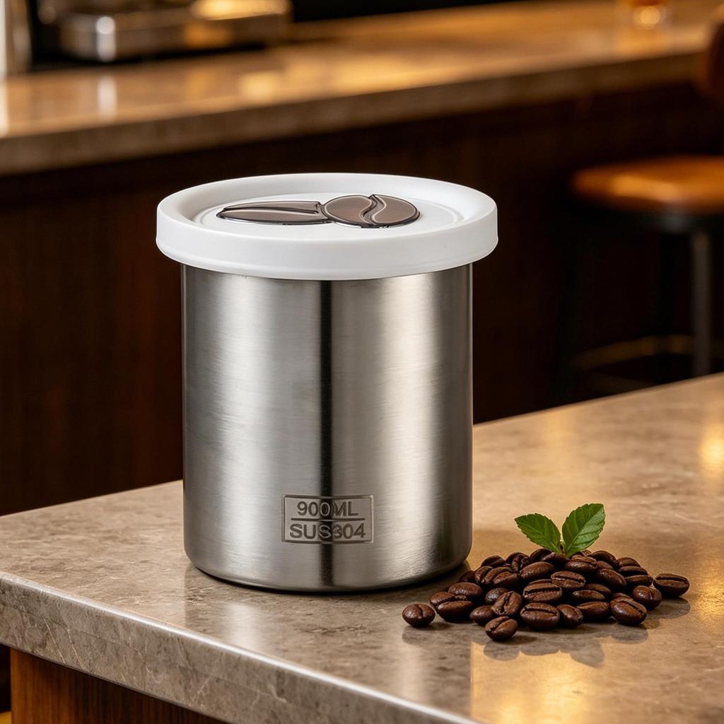 Coffee Canister 900ML Airtight Large Opening Stainless Steel Home Food Storage Organizers for Dorm Office Apartment Dining Room