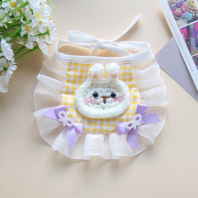 Cute Animal Bib Necklace for Small Medium Dogs All Season Unisex Collar Accessories Adorable Lattice Lace Up Pet Puppy Neck Wear