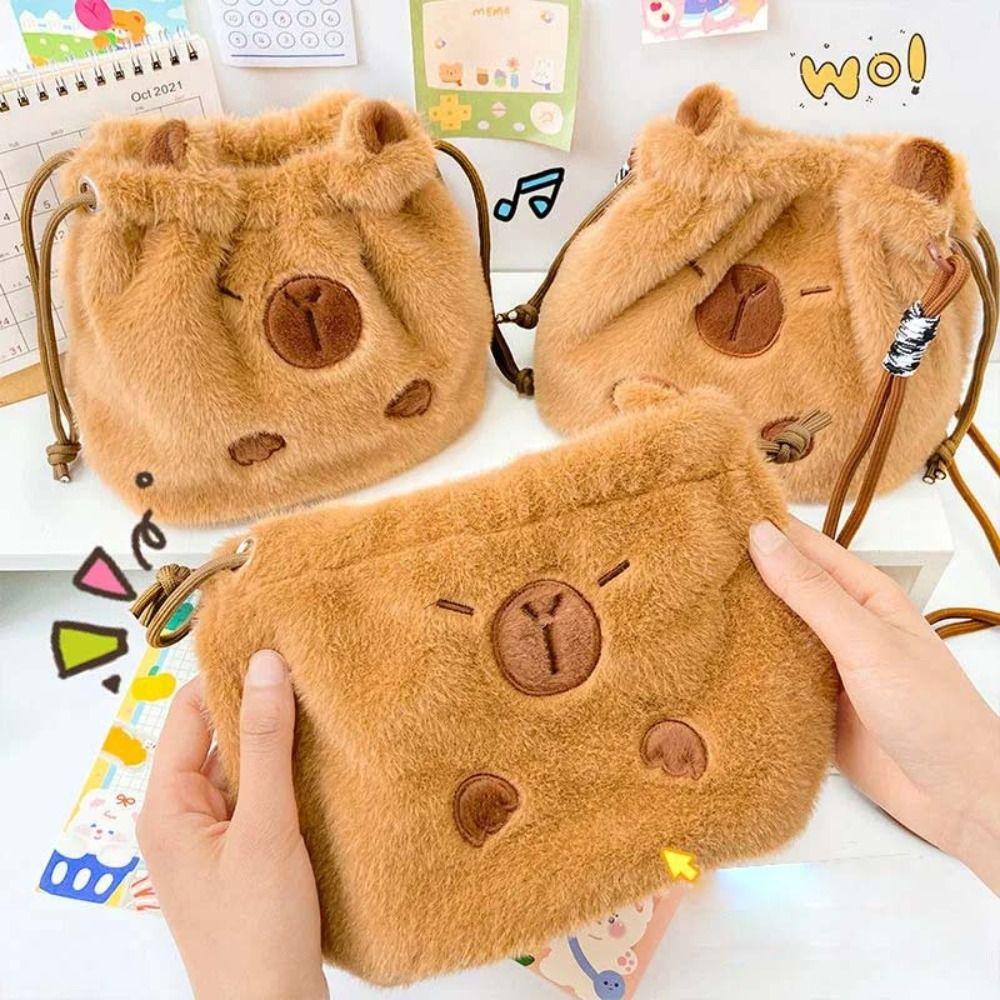 Large Capacity Capybara Plush Shoulder Bag Plush Capybara Cartoon Crossbody Bag Kids Birthday Gift