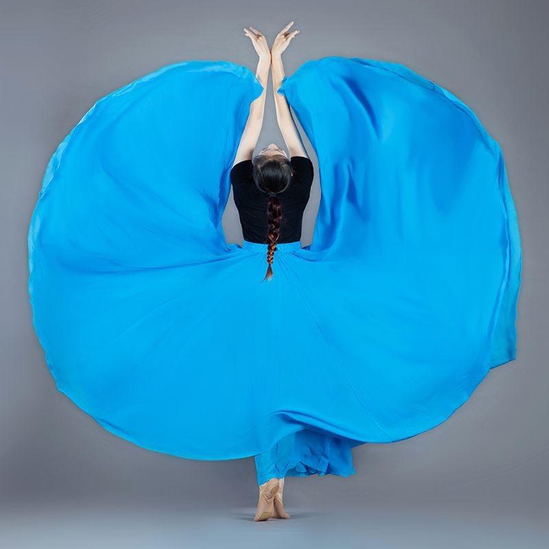 

Elastic Waist 720 Degree Double Skirt Women A Shaped Big Swing National Dance Skirts Stage Ladies XXL