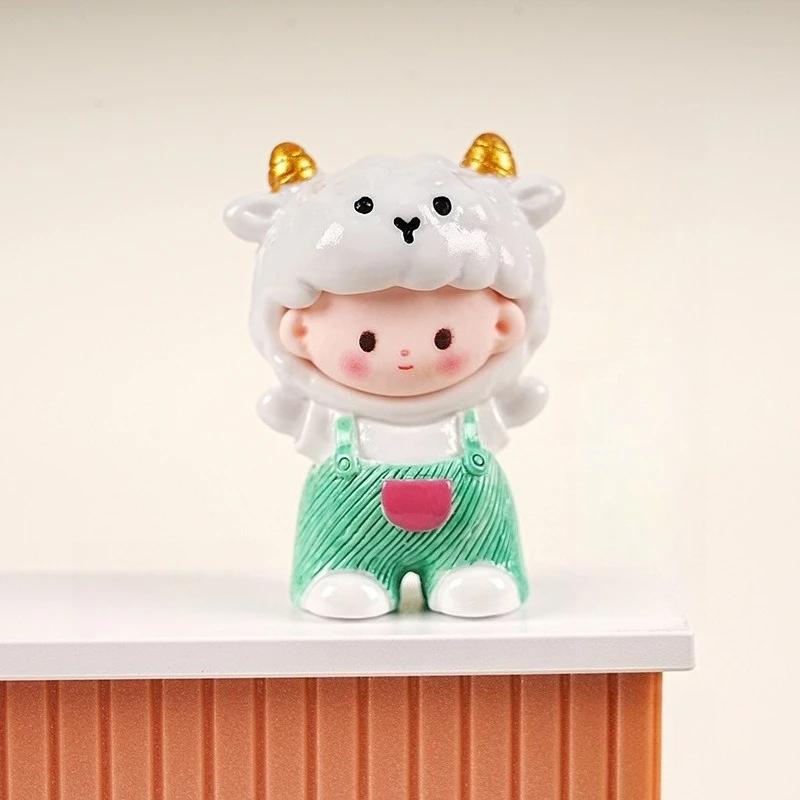 Chinese Zodiac Cartoon Figurines Resin Cute Doll House Miniatures Office Desktop Car Decorations Cute Handmade Mini Ornaments
