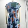 Women Summer Short Sleeve Round Collar Color Block Printed One Piece Dress