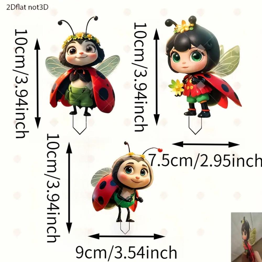 3Pcs Cute Ladybug Flat 2D Acrylic Garden Decor, Ideal for Outdoor Lawn, Planters, Yard & Garden, Durable & Perfect Gift Choice