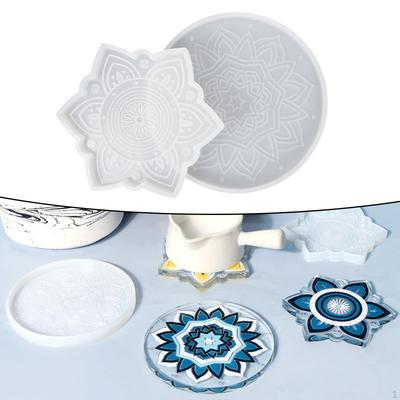 2 Pieces Mandala Resin Casting Coaster Tool Decoration Craft Accessories Art for DIY Wax Home