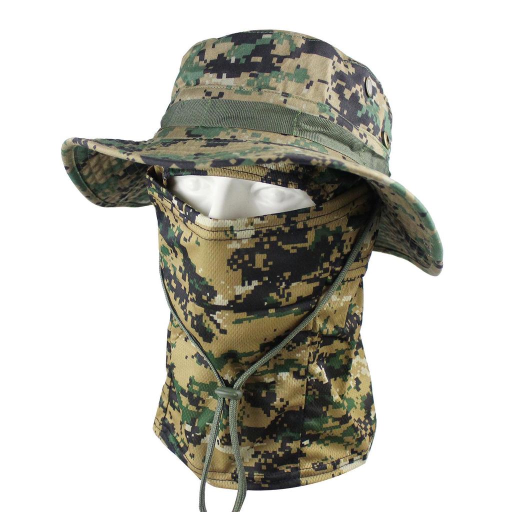 Camouflage Rundkrempenhut & Sturmhauben-Set: Sonnenschutz für den Sommer-Bergsteigen