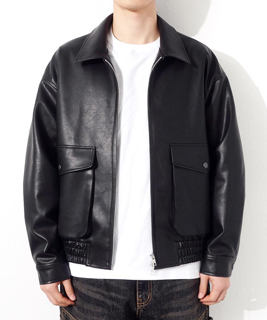 Qt8 Garments Rg Synthetic Leather Pocket Jacket (Black)
