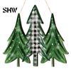 Rustic Christmas Home Accents 2D Wooden Welcome Hanging Sign, Cartoon Santa Snowman Tree Winter Seasonal Ornament Door Hanger with Rope, Xmas