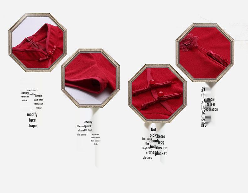 2025 Summer Women's Chinese Style Dress with Stand-up Collar and Tassel Appliqué - Style LX283