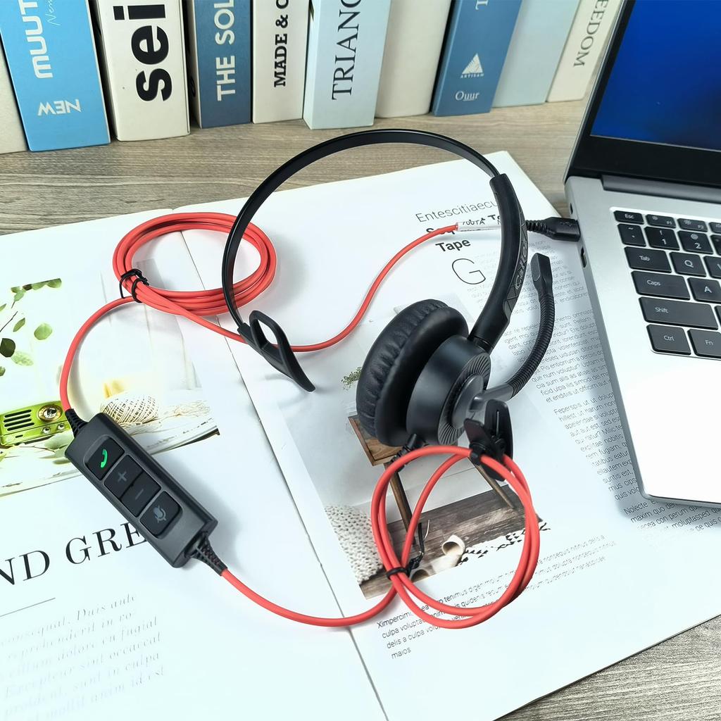 Callez USB Headset ENC Noise Cancelling Single Ear Microphone Headphones 350° Rotatable Call Button Volume Mute Control Lightweight Compact for Teams