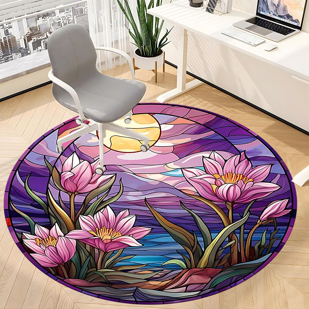 1PC Floral Sunset Office Round Area Rug, Indoor Mat Suitable ForOffice, Under Office Chairs Bedroom Living Room Home Decor, Room Deco f010