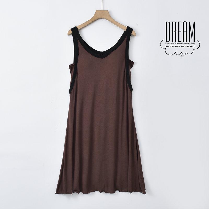 Women's Summer Modal Sleeveless Nightdress with Chest Pad - Breathable, Thin, Contrast Color