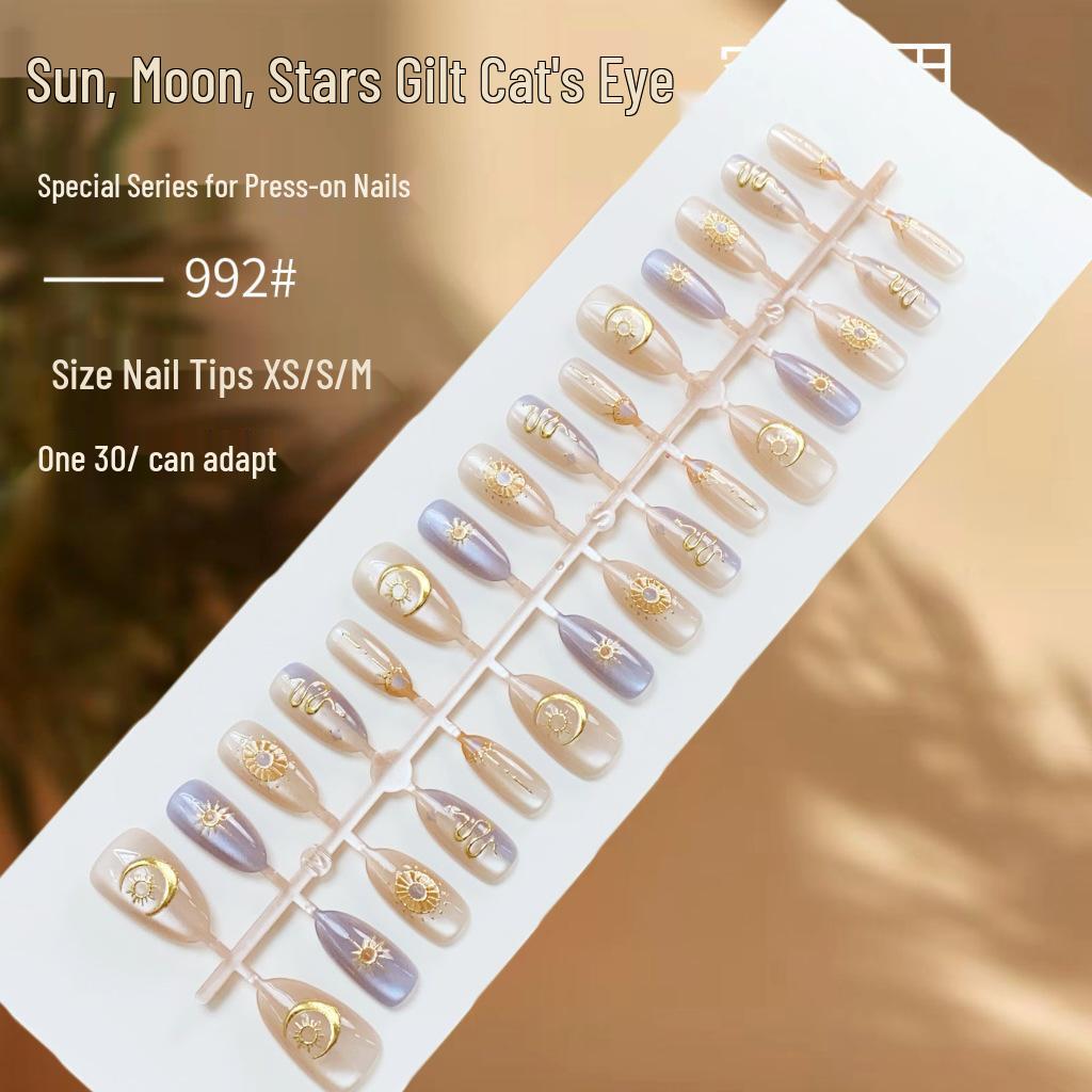 

Starry Sky 3D Cat Eye Sun & Moon Light Luxury False Nails - Exquisite Pre-made Nail Pieces