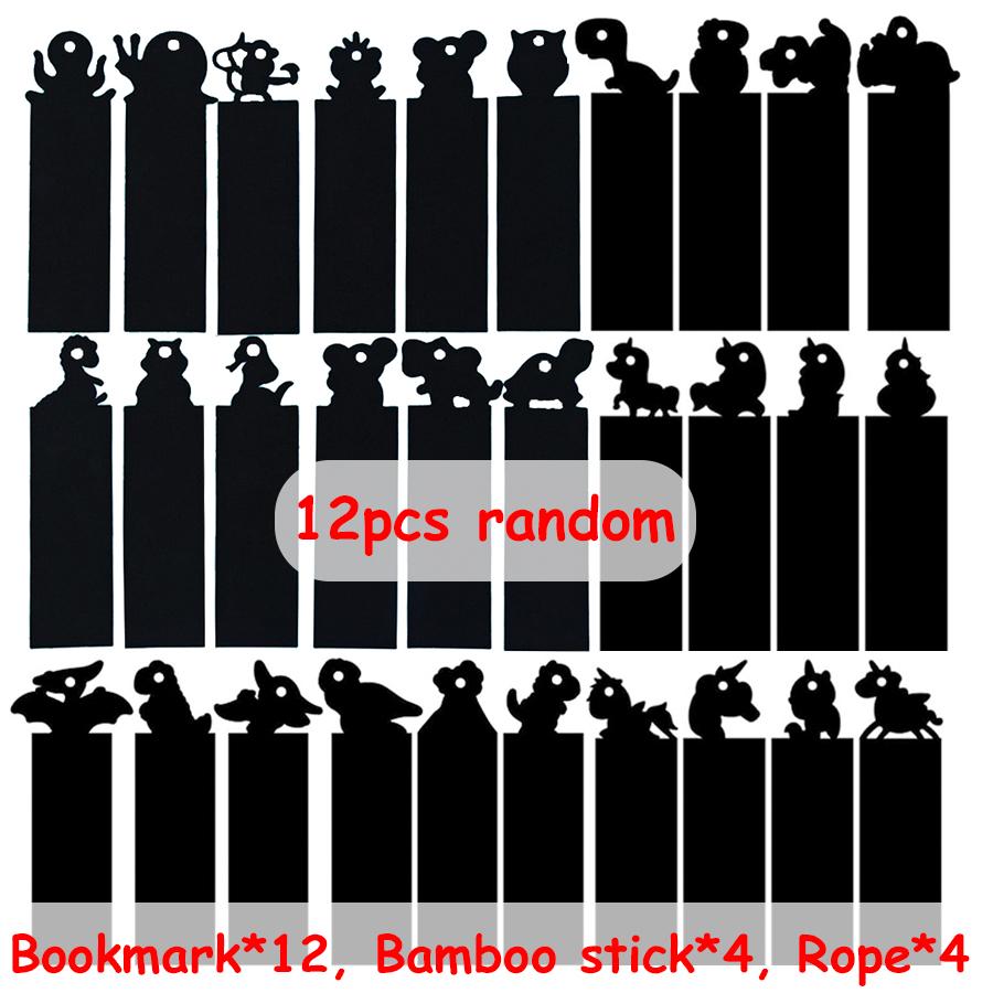 

12-24pcs DIY Scratching Bookmark with Bamboo Sticks Creative Handmade Bookmark for Novel Picture Book School Office Supplies