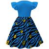 Kids Girls Anime Cartoon Blue Tiger Animals Monster Printed Ruffle Dress Halloween Cosplay Costumes