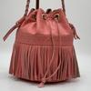 J&M DAVIDSON Handtasche Semi Umhängetasche Leder Rosa Carnival Kordelzug Fransen