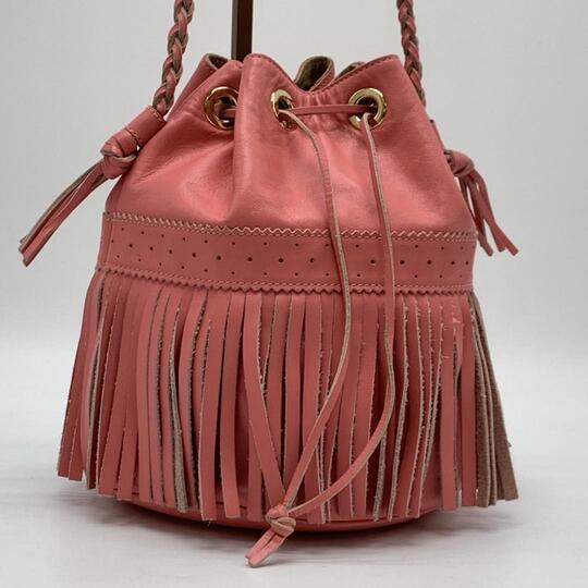 J&M DAVIDSON Handtasche Semi Umhängetasche Leder Rosa Carnival Kordelzug Fransen