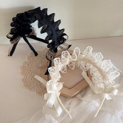 Retro Lace Hairbands for Toddler Girl Sweet Princess Bow Hair Hoop for Little Girl Black Beige Kids Headwear Hair Accessories