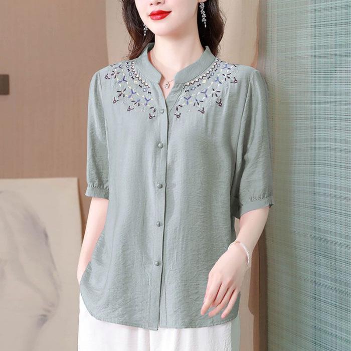 Summer Fashion: Plus Size Women's 5-Point Sleeve Loose Slim Shirt for Middle-Aged Moms