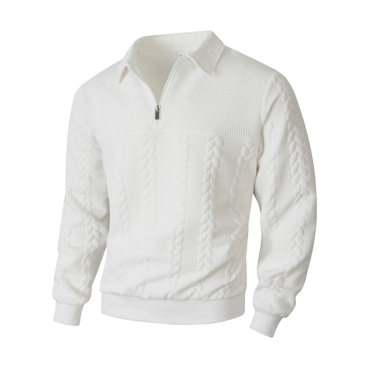 Men S Half Zip Polo Collar Long Sleeve Jacquard Sweatshirt Casual Top S