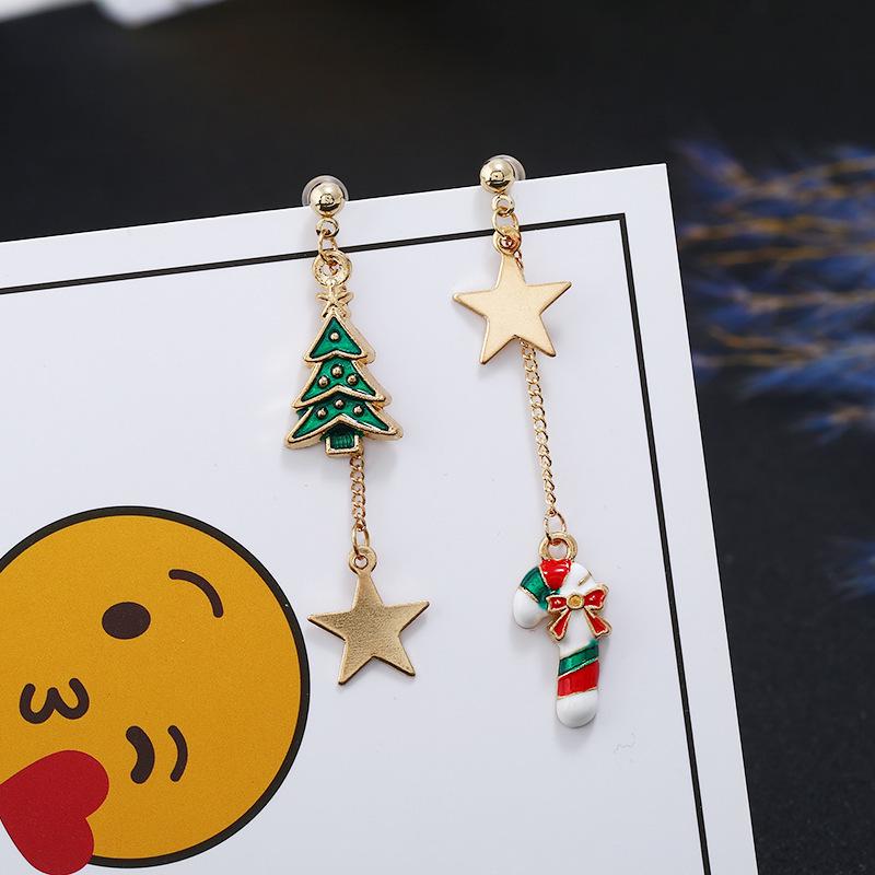 Sweet Christmas Snowman Asymmetrical Tassel Star Earrings with Pearls