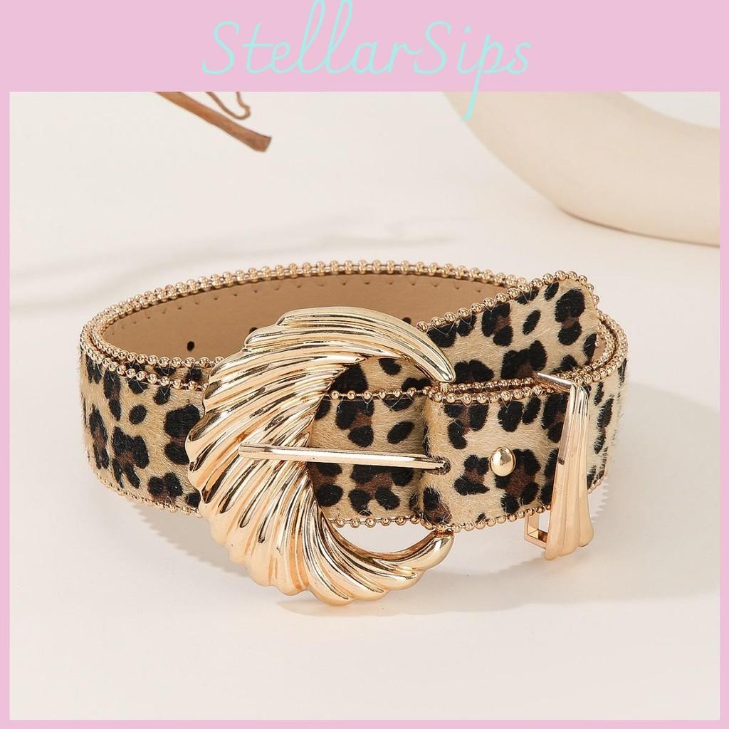 Modern Print Leopard Belt With Wave Metal Buckle For Womens Casual Outfits