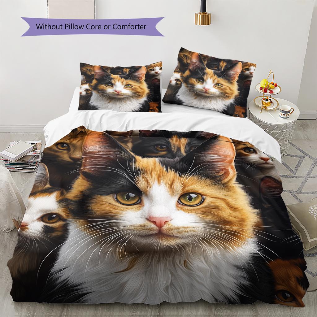 Calico Cat Pattern Bedding Home Decoration Birthday Gift (1 * duvet cover + 2 * pillowcase, without core)