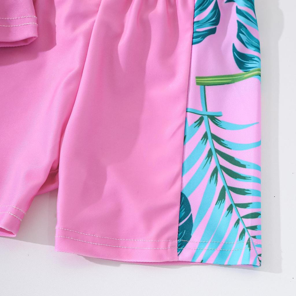 Girls' Summer Flamingo & Coconut Print Two-Piece Swimsuit Set