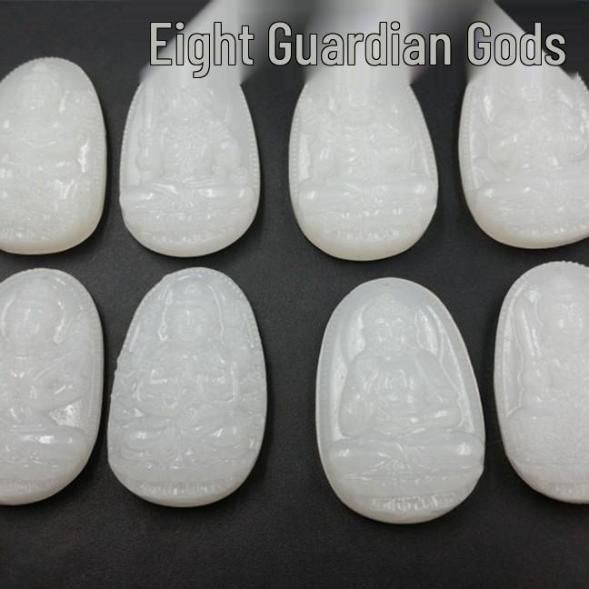 Xinjiang White Jade Zodiac Guardian Pendant Necklace No. 8, Vairocana, 48x30mm