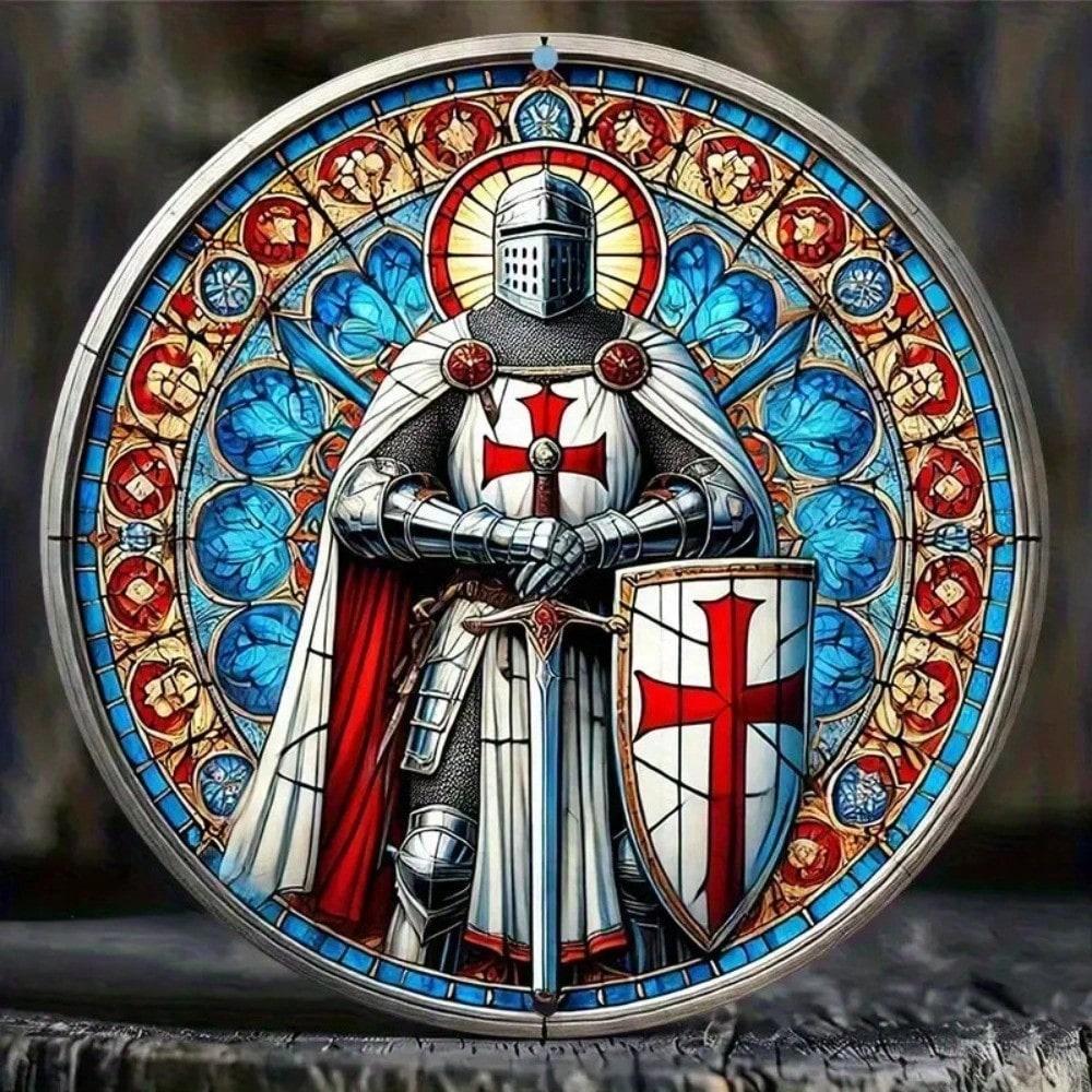Mural de Escudo de Caballero Templario Señal de Cruzado Decoración de Metal Cruz Roja Aluminio Coleccionable para Hombres