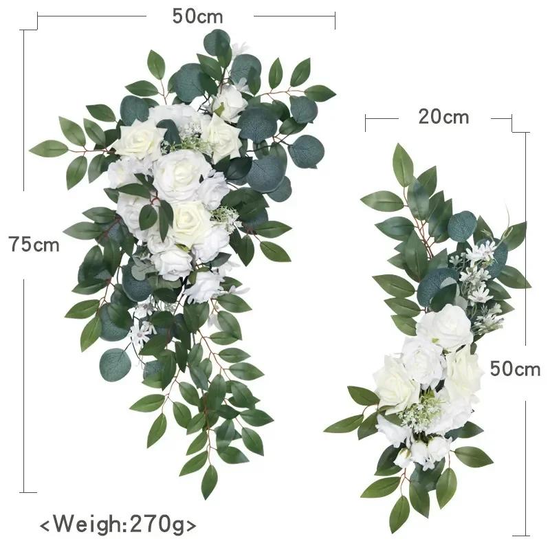 2pcs Artificial Flowers Wedding Backdrop Wreath Decor Welcome Card Sign Corner Wall Props Arrange Arch Fake Flower Row