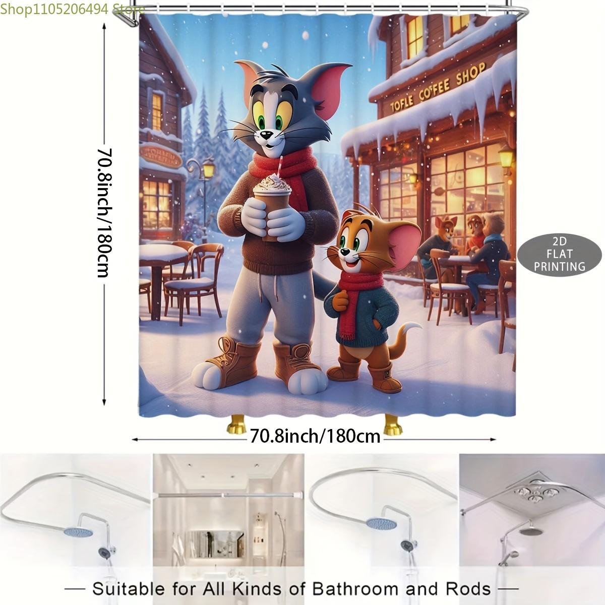 

2D Flat, 1pc, 2D Flat, Cat And Mouse Winter Warm Heart Journey, Theme Shower Curtain, Can Be Used As Christmas, Halloween Deco 90x180cm