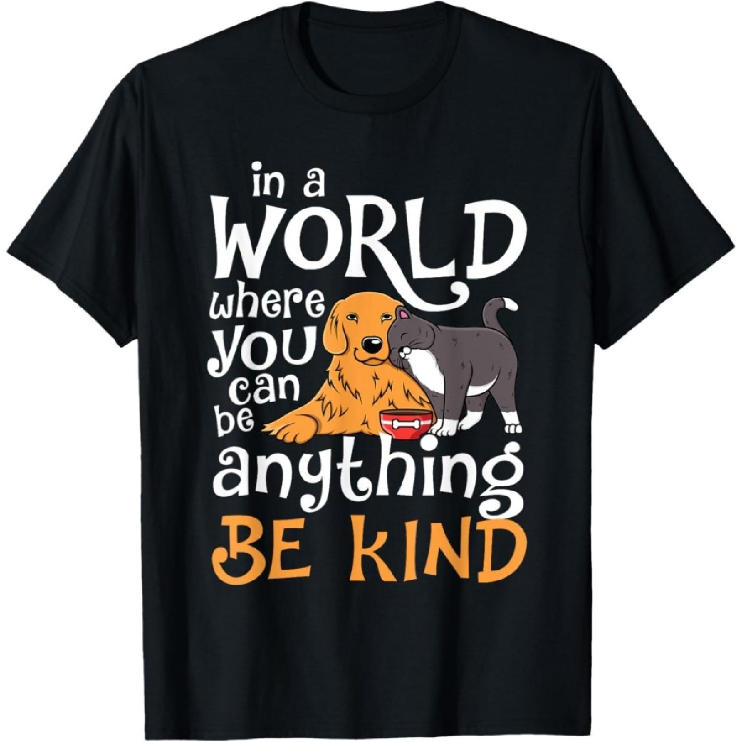 In A World Where You Can Be Anything Be Kind Cat Dog Men Women T-Shirt S