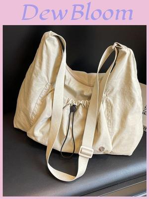 Nylon Shoulder Bag For Women With Wrinkled Dimple Design And Zipper Closure For Casual Travel