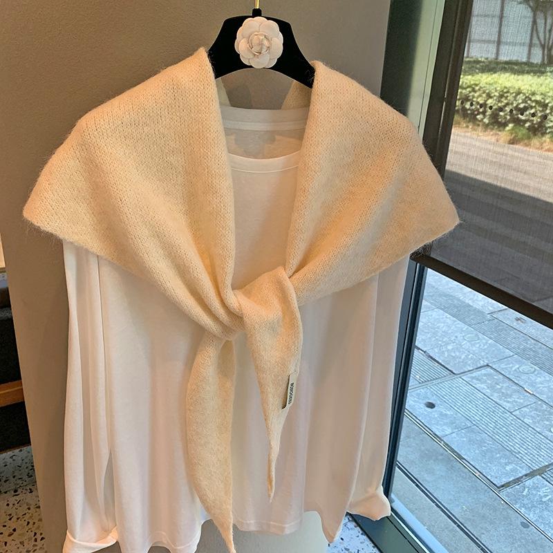 Brushed Knit Triangular Scarf Shawl - Plus Size, Warm, High-End Feel for Autumn/Winter