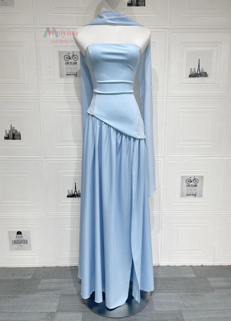 Vestido de mujer sin tirantes, sin espalda y con abertura, estilo europeo y americano, 2025 - Sexy, Color liso, Abertura alta, Vestido largo
