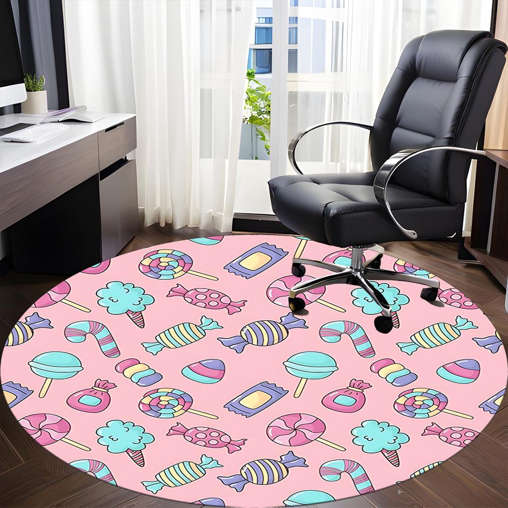 1pc Candy Pattern Chair Carpet for Office Non Slip, Machine Washable Rug for Office, Room Holiday Decor for Christmas, Birthday Polyester