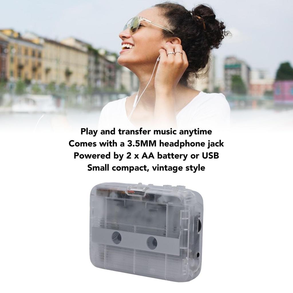Bluetooth Cassette Portable Tape with USB or AA Vintage Audio Cassette Player with Headphones Player, Player/Recorder Auto-Reverse, Powered, 3.5mm