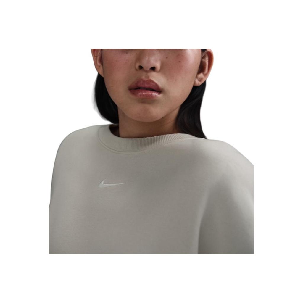 Nike Sportswear Phoenix Fleece Swoosh Comfortable Crew Neck Long Sleeve Sweatshirt Women Sweatshirt Light-Mineral-Brown Sail FZ4271-104